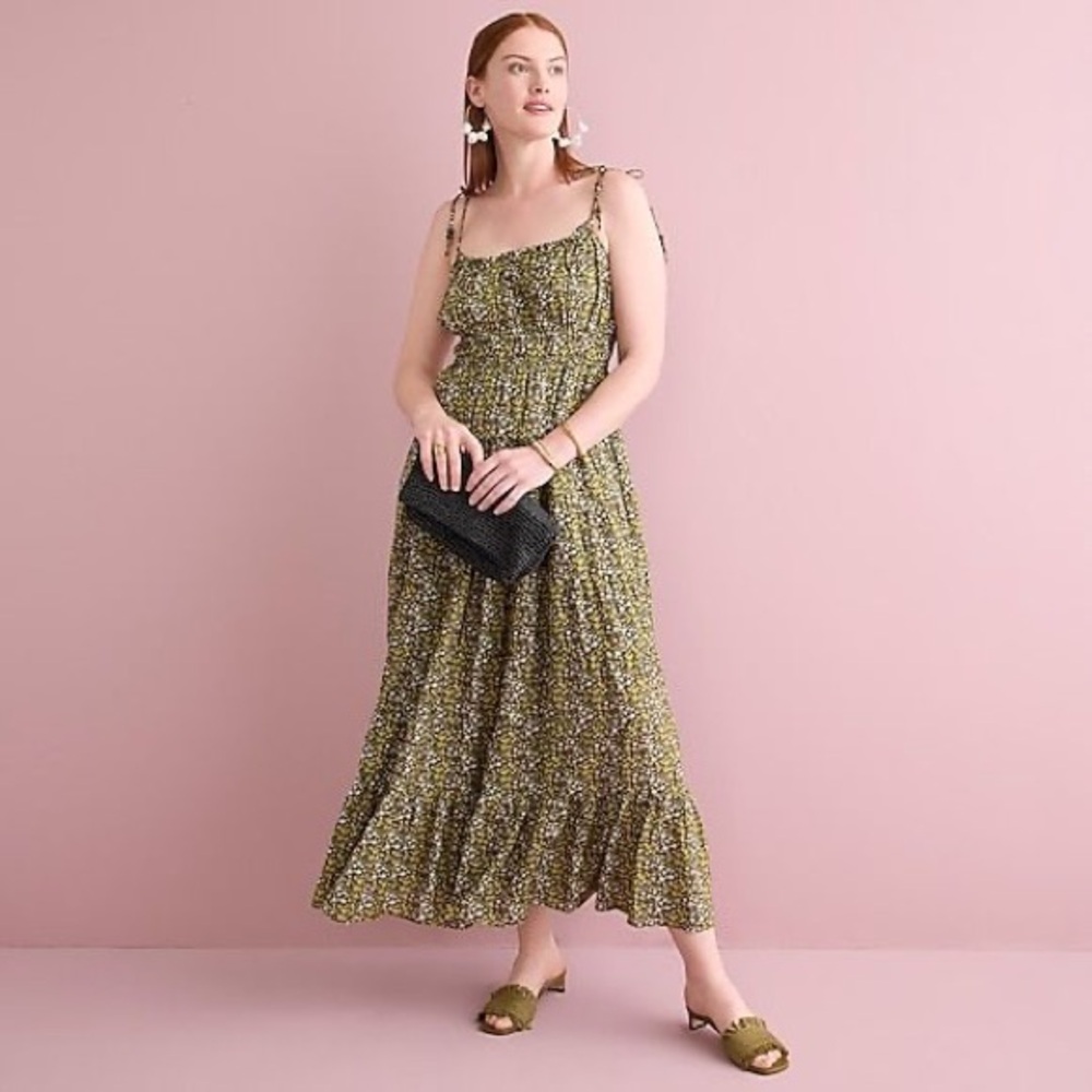 J.Crew Green Floral Tiered Dress